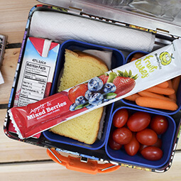 school lunchbox flat-lay sandwich buddy fruits lunch healthy snack tube tomatoes juice UGC branded content